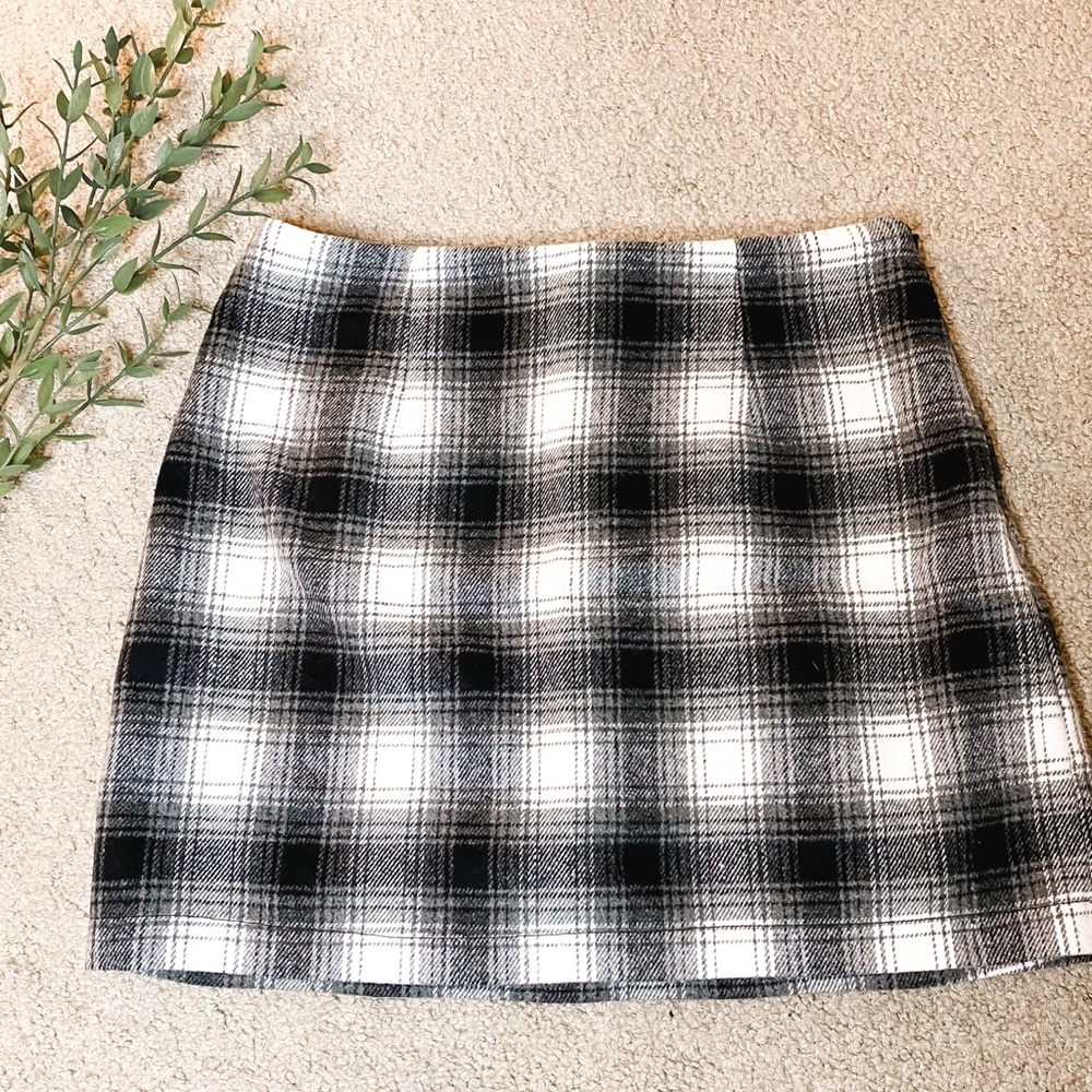Black and White Flannel Plaid Skirt